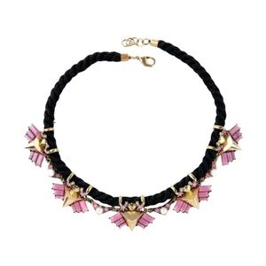 Bold Black Rope Necklace with Pink Acrylic & Pearl Accents – 17" Length,
